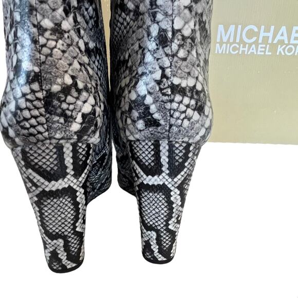 NEW Michael Kors Isra Wedge BOOTS Women's 10 Leather Snake Embossed Knee Hi Boot - Picture 7 of 11